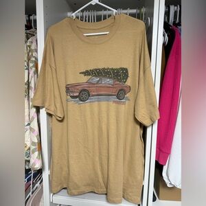 American Eagle Outfitters Mustard Christmas Mustang Graphic Tee